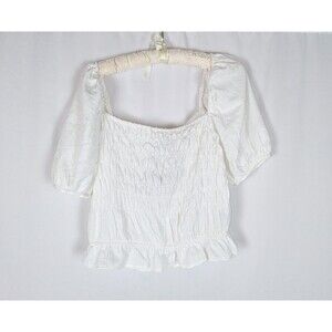 NWT Style Envy Crop Top XL Women's White Swiss Dot Smocked Puff Sleeve